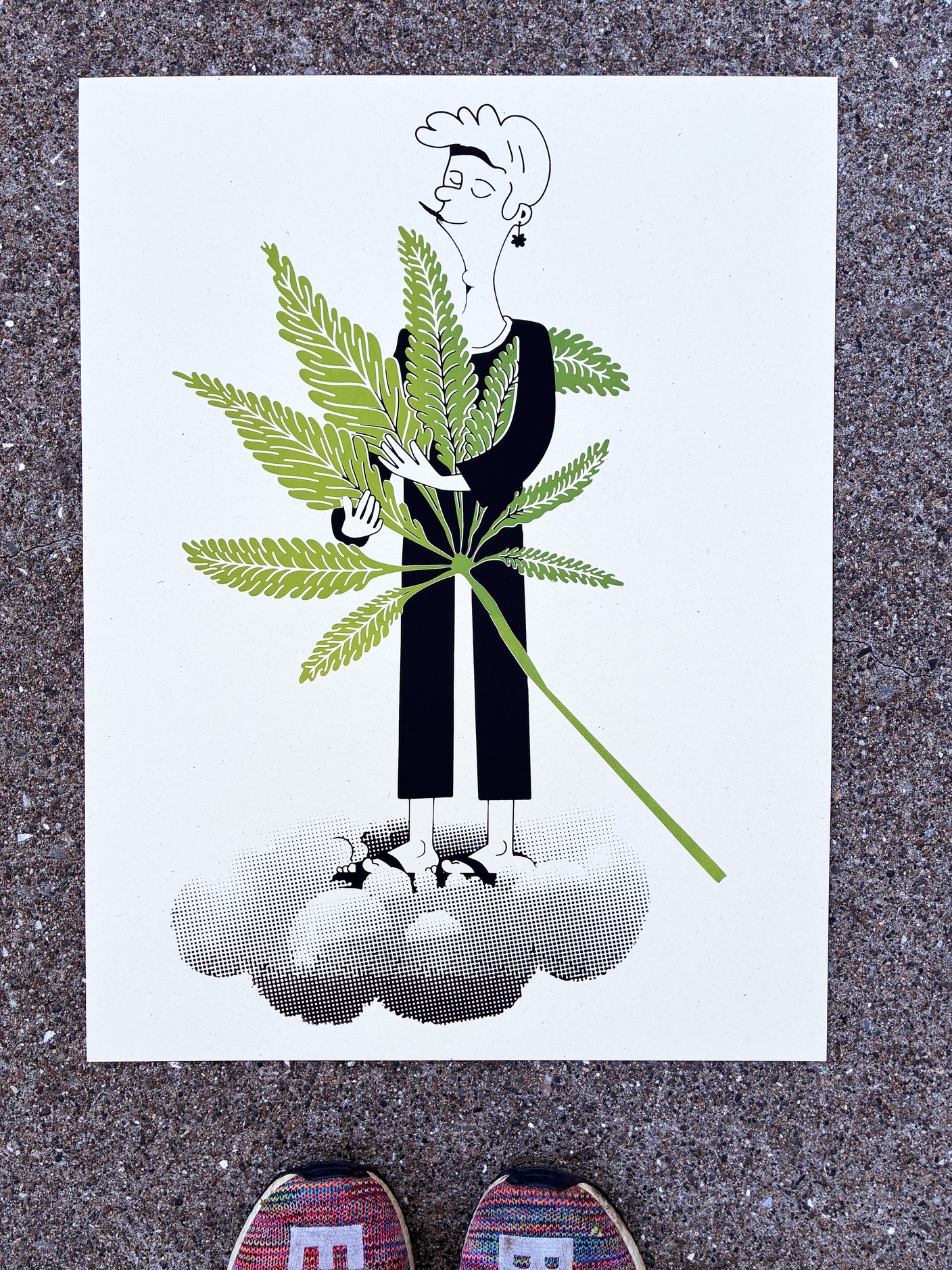 The Cannabis Hug screenprint on concrete
