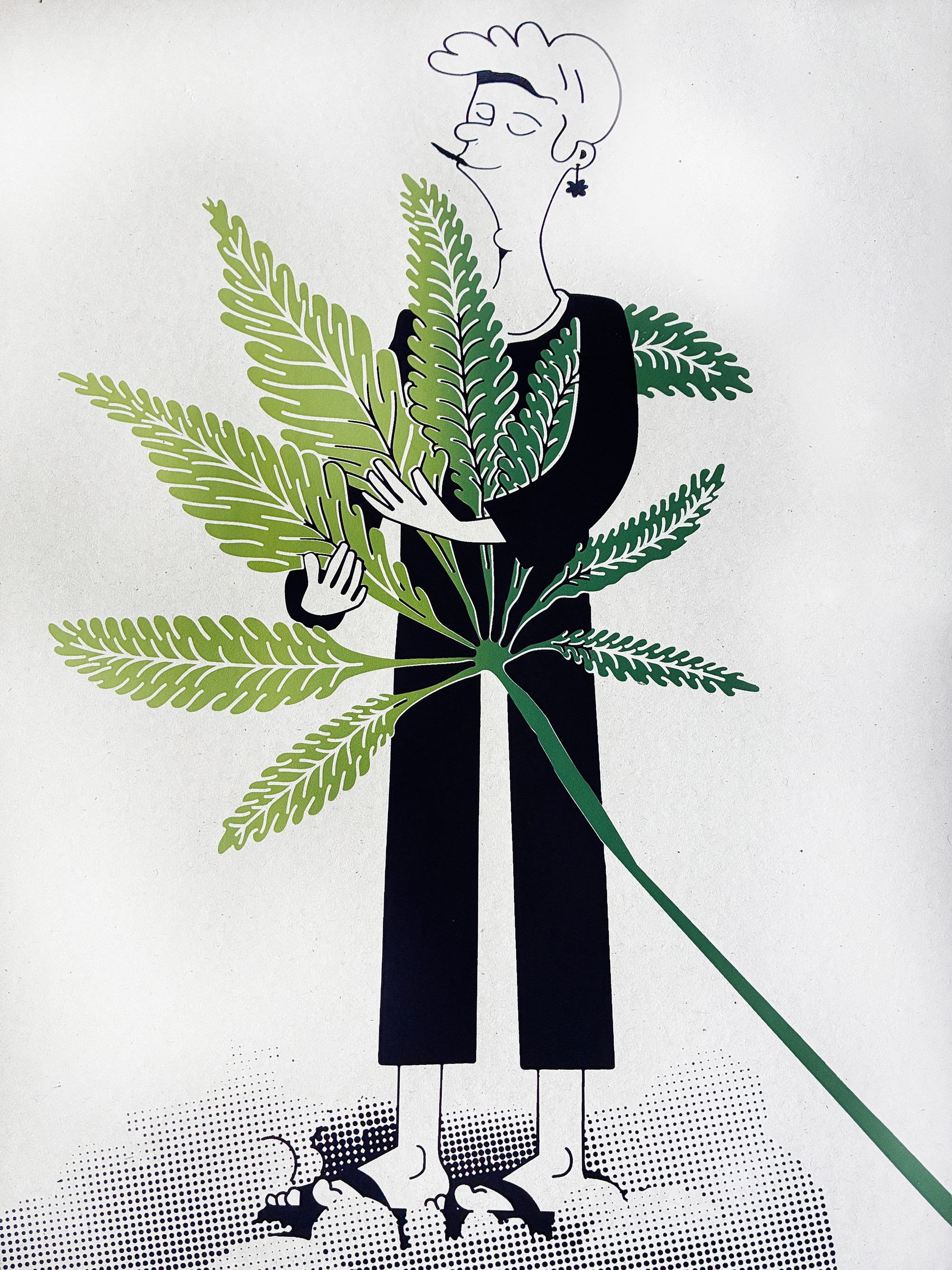 The finished Cannabis Hug print showing a green fountain gradient across the giant leaf