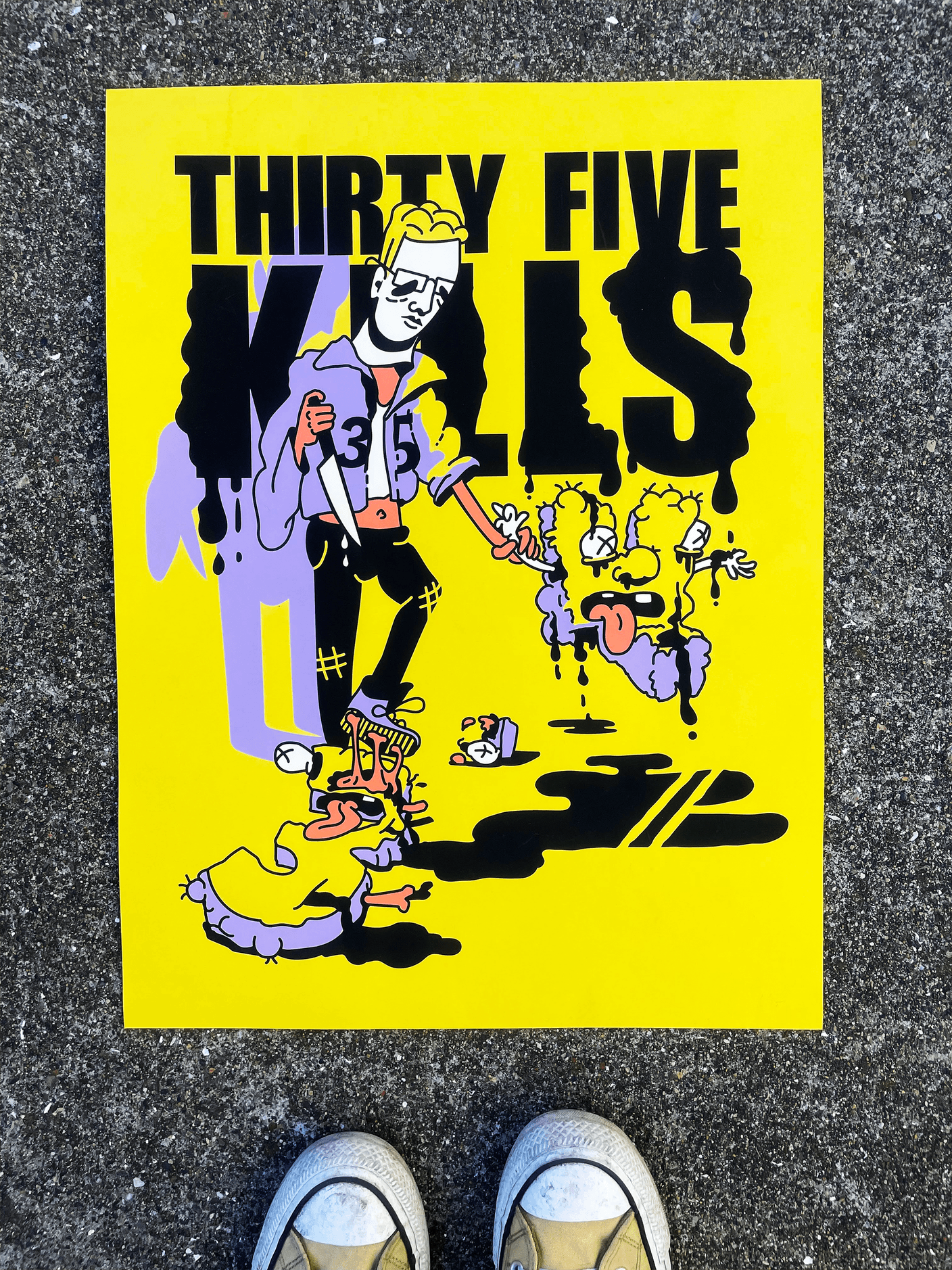 The Thirty-Five Kills print on bright yellow paper